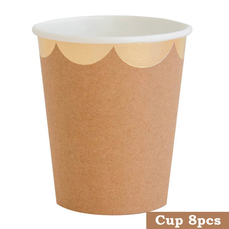 Kraft Paper Themed Party Disposable Tableware Set Paper Plates Cups Straw Napkins Party Birthday Wedding Carnival Supplies Decor