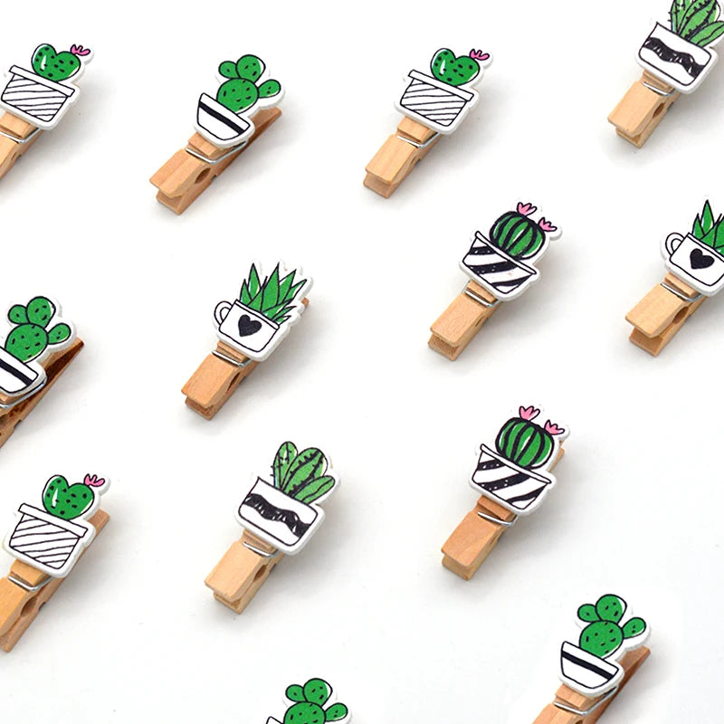 10 Pcs/Set Colored Cute Cactus Wooden Clip Memo Paper Clothespin Craft Postcard Stationery For Photo Decoration Clips Pegs