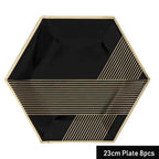 Black Series Gold Blocking Disposable Tableware Party Paper Plates Napkins Cups Straws Birthday Party Wedding New Year Decor