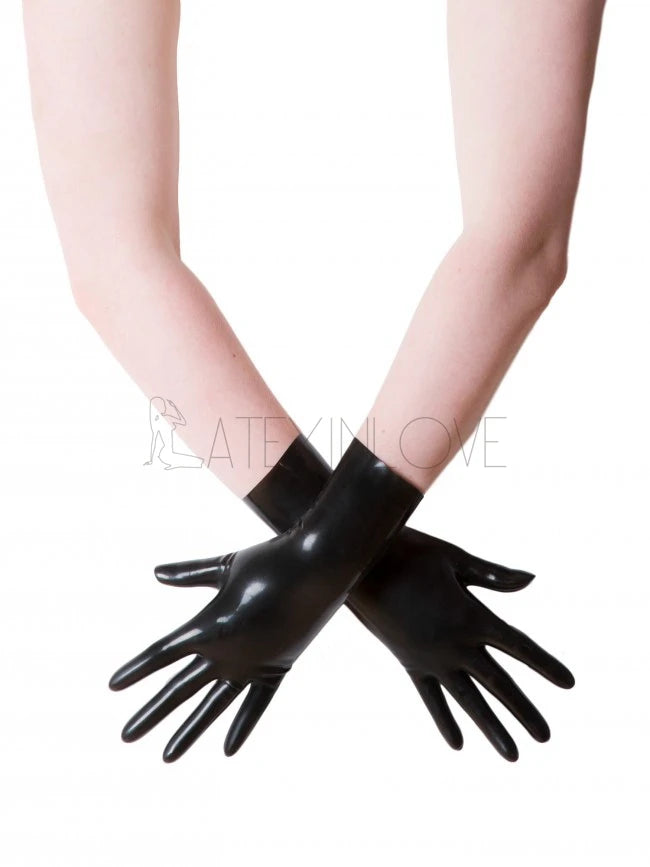 Sexy Black Latex Short Gloves Wrist Length for Women and Men Customize