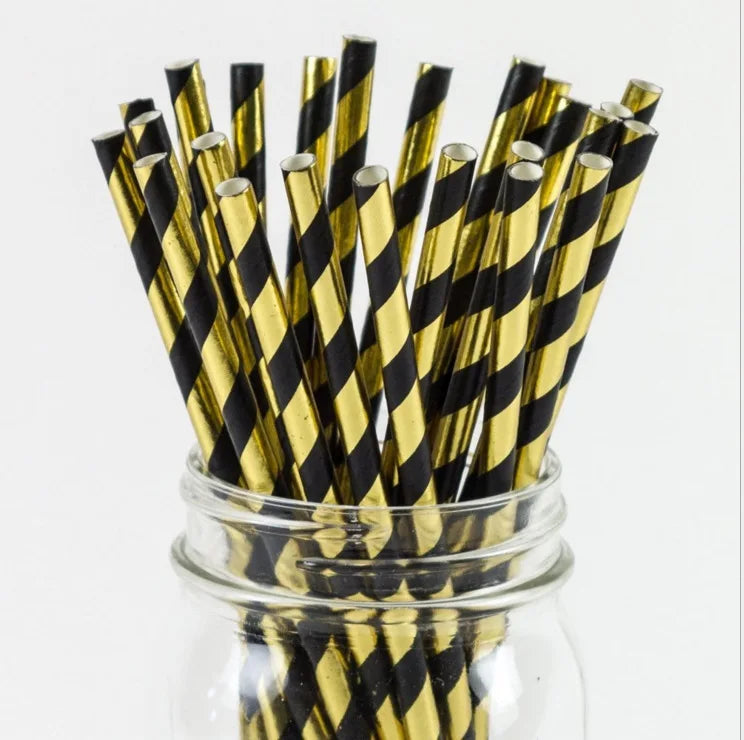 Black Series Gold Blocking Disposable Tableware Party Paper Plates Napkins Cups Straws Birthday Party Wedding New Year Decor