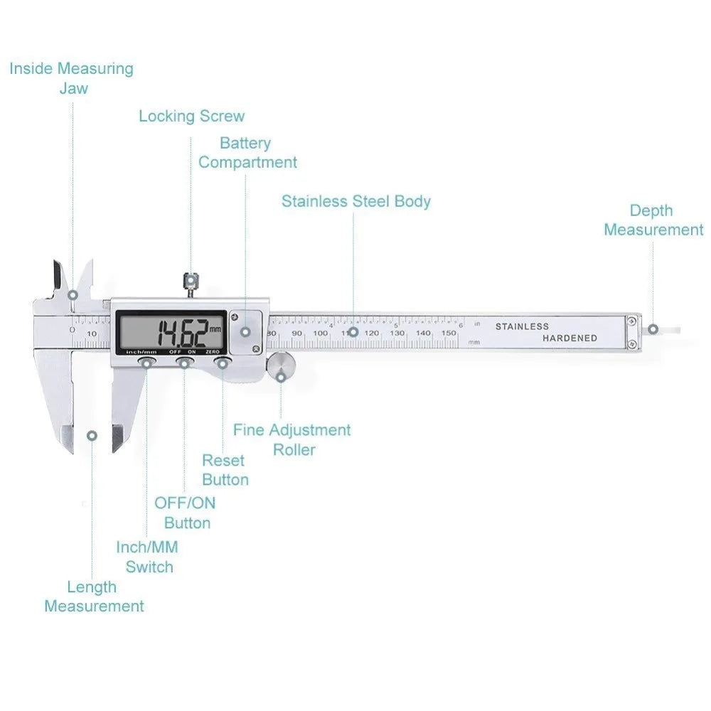ESPLB Stainless Steel Caliper Electronic LCD Digital Vernier Scale Caliper 6 inch 6'' 150mm Measuring Tool Calipers