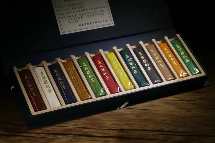 12pcs/set High Grade Chinese Traditional Color Ink Stick set Solid Ink Huishe Oldhukaiwen Calligraphy Painting Sumi-E Ink
