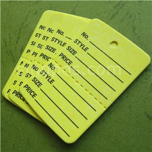 Small Perforated Coupon Price Tags Colorful, consignment shop label hang tag 2-parts stock control ticket inventory garment card