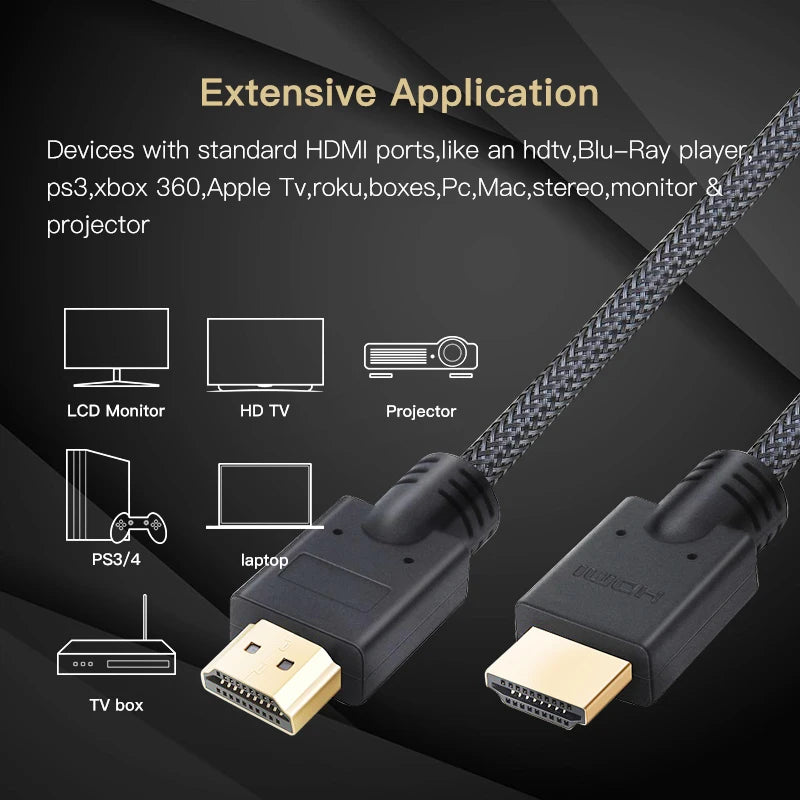 Lungfish Long HDMI-Compatible Cable 1080P 3D for Splitter Switch PS4 LED TV Box Xbox Projector Computer
