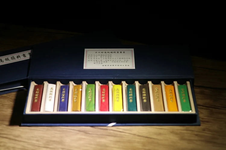 12pcs/set High Grade Chinese Traditional Color Ink Stick set Solid Ink Huishe Oldhukaiwen Calligraphy Painting Sumi-E Ink