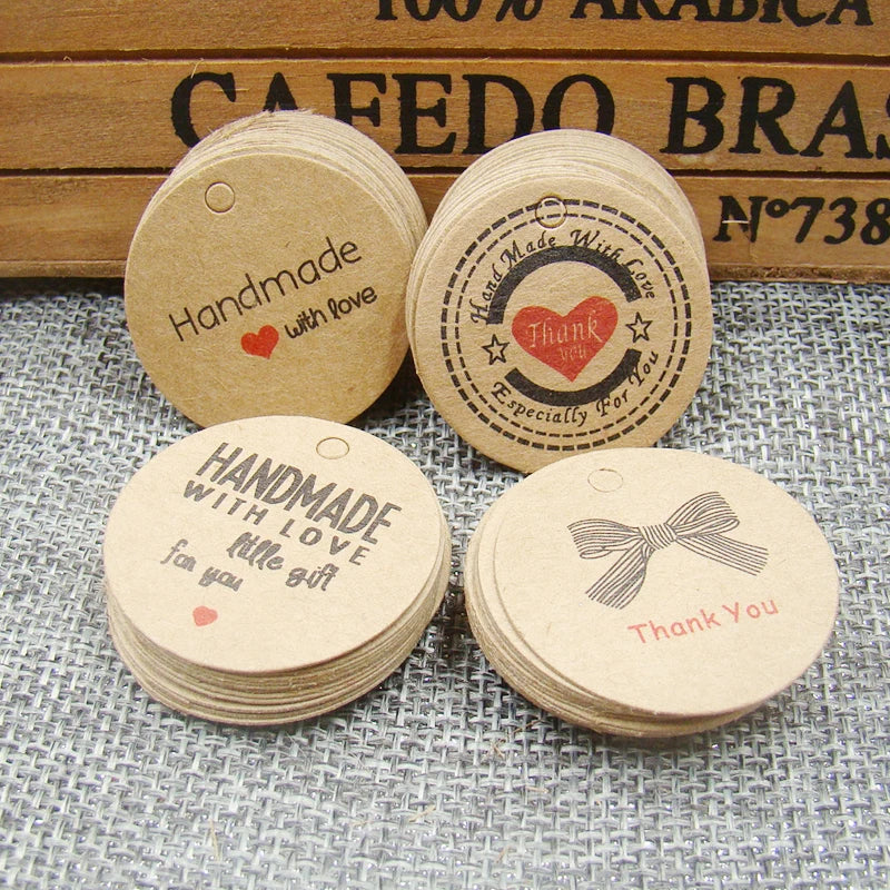 various paper gift hang tag 100pcs per lot thank you kraft gift packing tag handmade with love products price tag