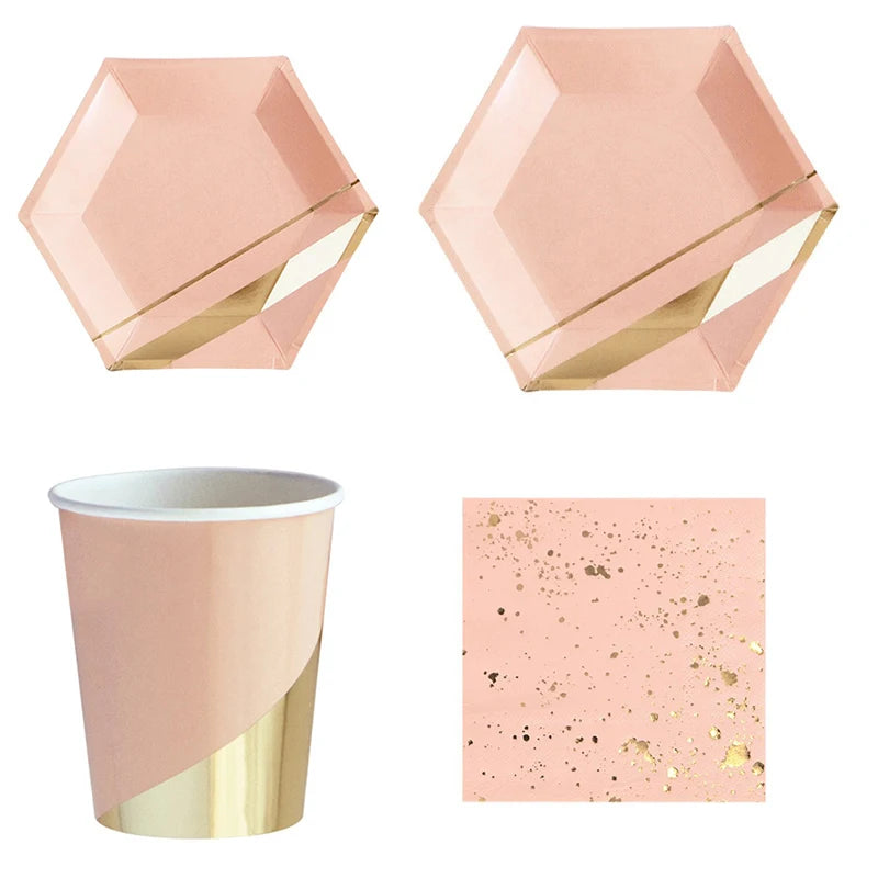 Black Series Gold Blocking Disposable Tableware Party Paper Plates Napkins Cups Straws Birthday Party Wedding New Year Decor