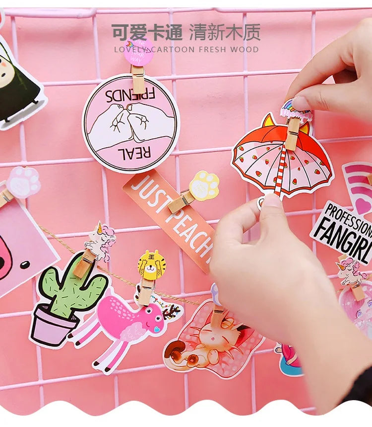 10 Pcs/Lot Creative Cartoon Animal Wooden Clip With Hemp Rope Photo Paper Clothespin Craft Clips Party Decoration Clip