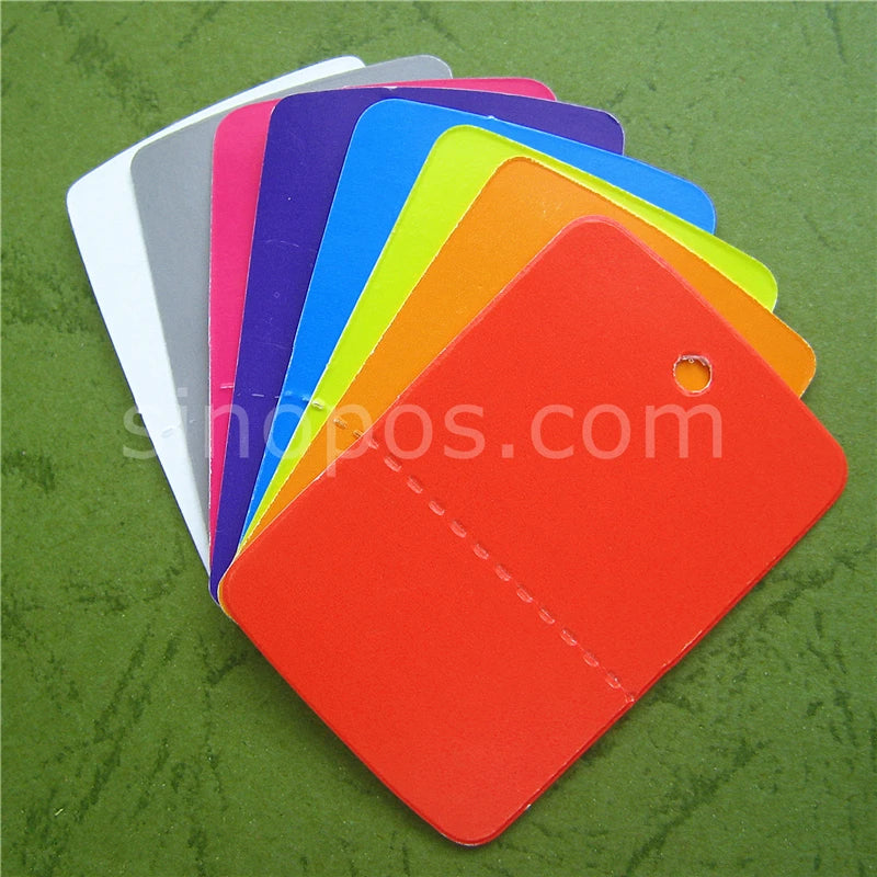 Small Perforated Coupon Price Tags Colorful, consignment shop label hang tag 2-parts stock control ticket inventory garment card