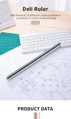 DELI Triangular Scale Ruler Drafting Tool for Architects Engineers and Students, Technical Drawing Ruler Stationery Supplies