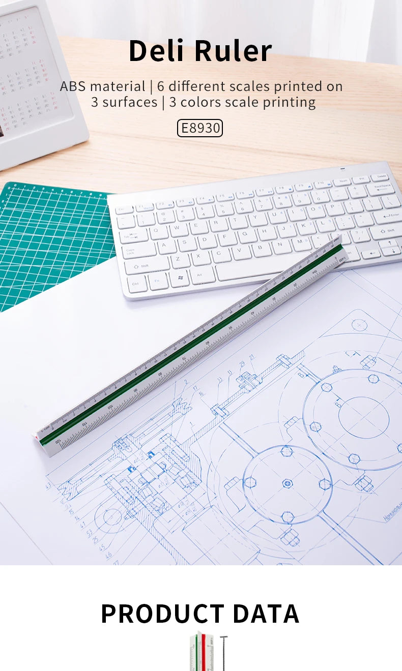 DELI Triangular Scale Ruler Drafting Tool for Architects Engineers and Students, Technical Drawing Ruler Stationery Supplies