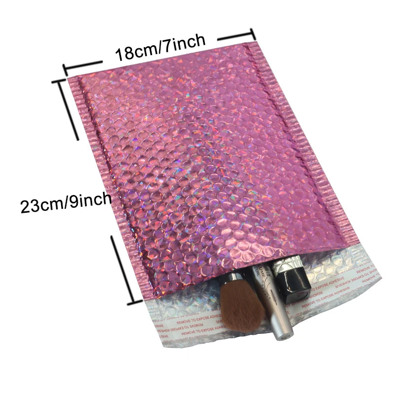 10PCS Holographic Metallic Bubble Mailer Laser Gift Bags Glamour Colorful Foil Bubble Envelopes Padded Shipping Mailing Envelope