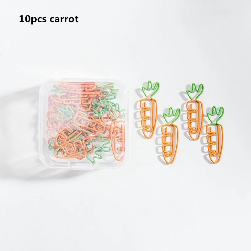 MINKYS Kawaii 10pcs/lot Strawberry Lemon Carrot Metal Paper Clip Christmas Song Decorative Bookmark Binder Clips Stationery