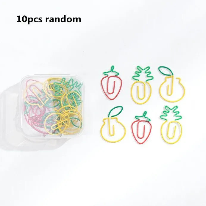 MINKYS Kawaii 10pcs/lot Strawberry Lemon Carrot Metal Paper Clip Christmas Song Decorative Bookmark Binder Clips Stationery