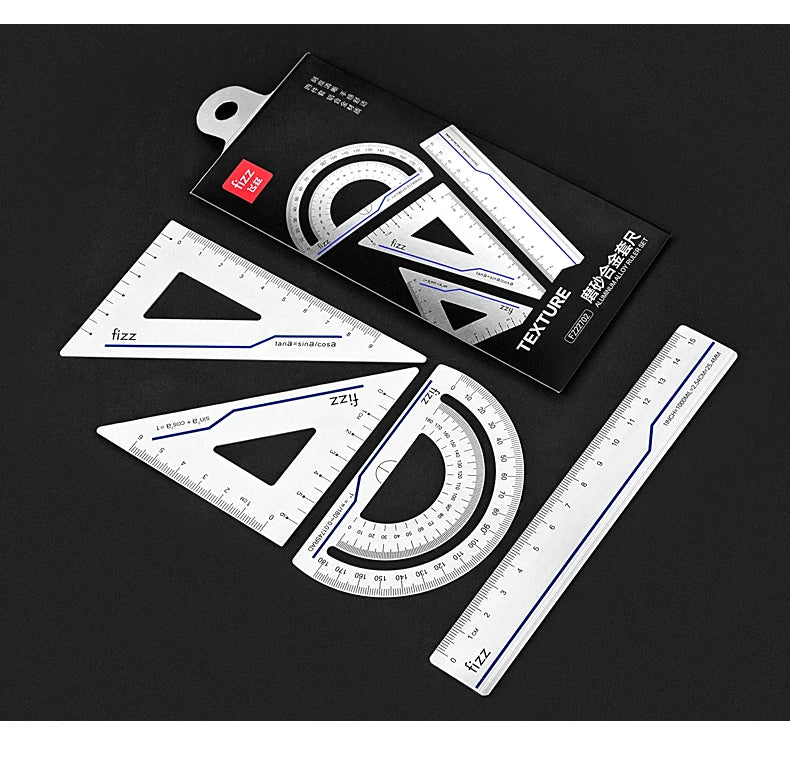 Youpin 4 in 1 Fizz Metal Ruler Stationery Set Aluminum Alloy Multifunctional Combination Ruler Ruler Triangle Protractor Drawing