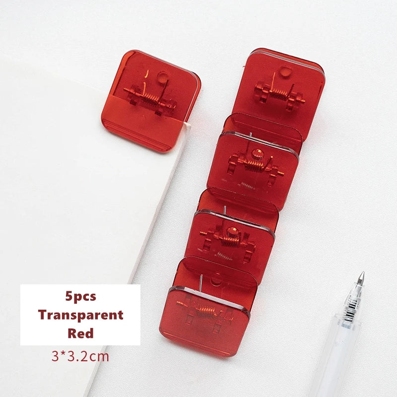5pcs Candy Mini Square Clips Transparent & Solid Color Page Holder Paper Clip for Memo File Magazine Household A6794