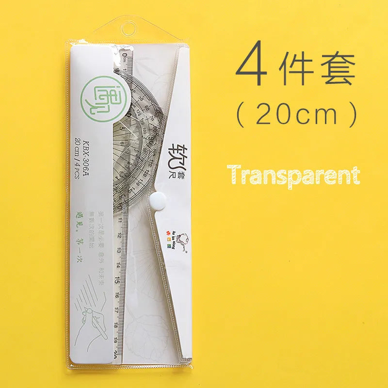 4pcs /set Soft Bendable Straight Ruler 15cm 20cm Protractor Triangular Rule Plastic Child Student Stationery Supplies