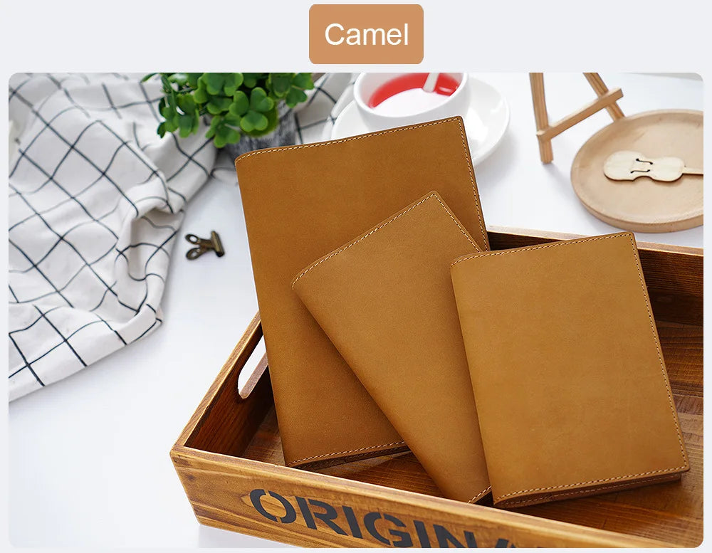 100% Genuine Leather Cover A5A6B6 Sketchbook Planner with Grid Blank Insert Retro Notebooks and Journals Diary Cover Stationery