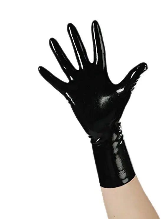 Sexy Black Latex Short Gloves Wrist Length for Women and Men Customize