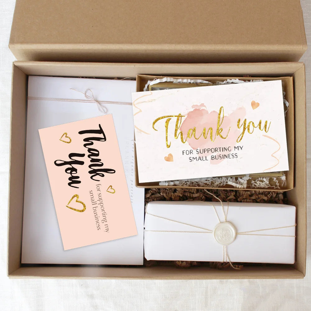 30 Pcs/pack Thank You Card Foil Gold Card Thank You For Your Supporting My Small Business Card Small Shop Gift Decorative Card