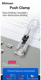 KHINSUN Paper Clipper Staplers Push Clamp File Documents Binding Tool Stapling Machine Paper Clips With Refills Office Supplies