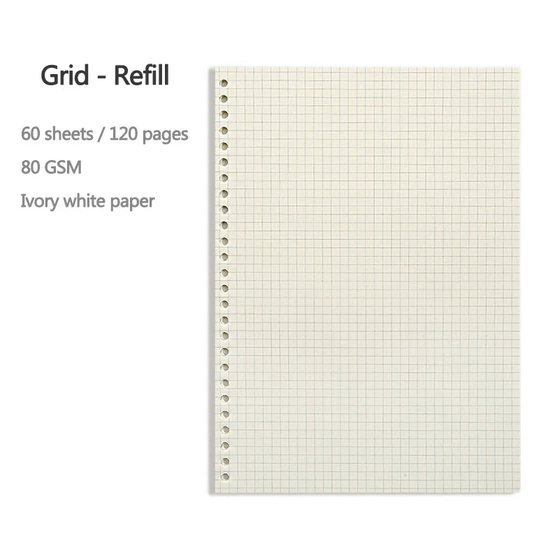 A5 B5 20Holes Loose-Leaf Notebook Refill 60Sheet Spiral Binder Paper Index Inside Page Dot Grid Blank Connell Stationery
