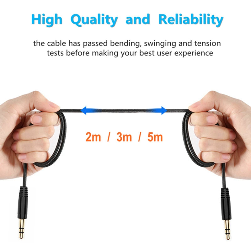 2M/3M/5M 3.5mm male to male extension cable aux cable Round Flat Braided Wire Cord Audio Data Cable for Car/Headphone/PM4