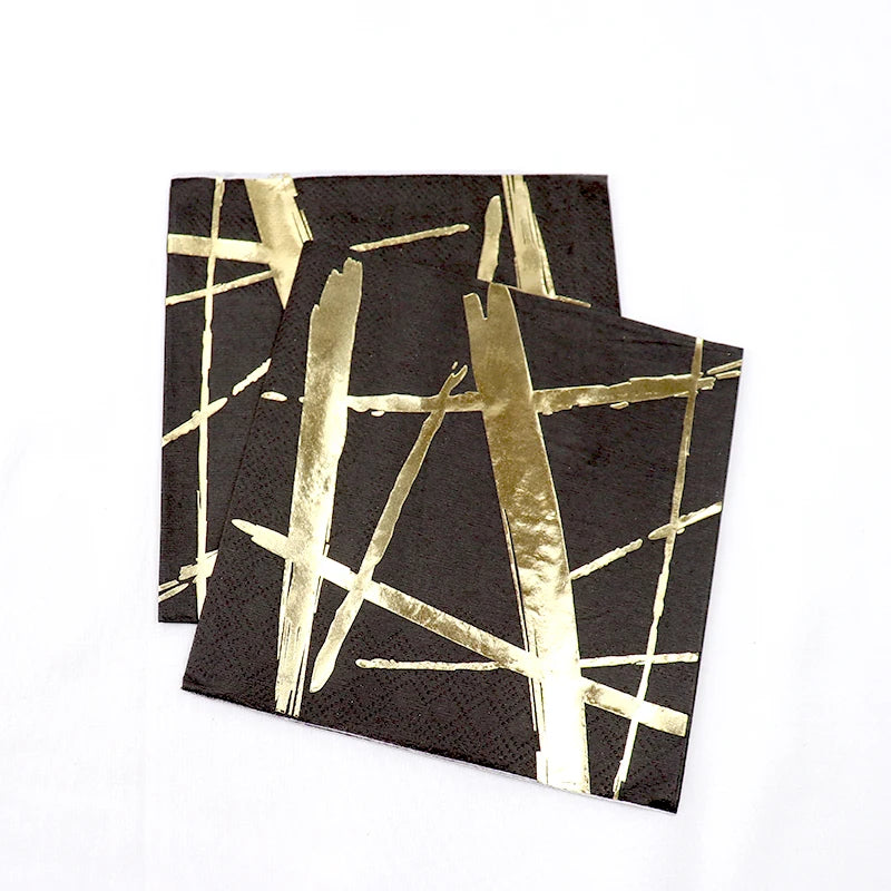 Black Series Gold Blocking Disposable Tableware Party Paper Plates Napkins Cups Straws Birthday Party Wedding New Year Decor