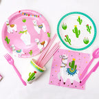 Llama Party Disposable Tableware Cartoon Cactus Alpaca Paper Plates Cups Kids Birthday Party Decoration Baby Shower Supplies
