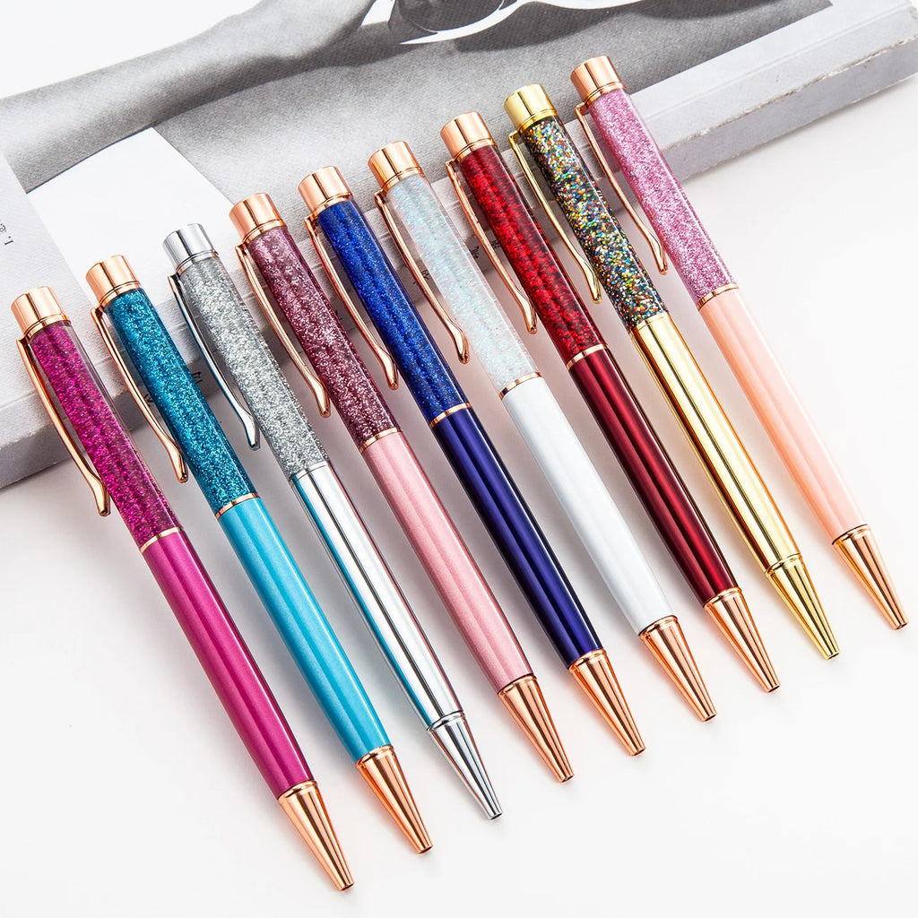 Lytwtw's Ballpoint Pen Oil Metal Office School Supplies Stationery Spinning Rose Gold Gift Cute Clip Glitter