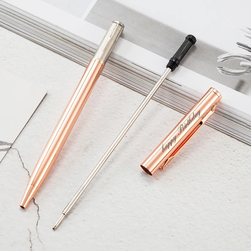 New Metal Ballpoint Pen Rose Gold Pen Custom Logo Advertising Ballpoint Pen  Lettering Engraved Name School&office Supplies