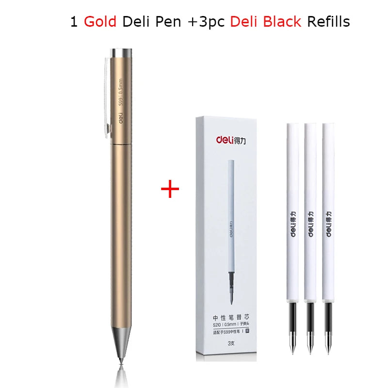 Deli Metal Gel Pen Rollerball Caneta ручка Ballpoint 0.5MM Signing Pens for Office Students Business Stationary Supplies