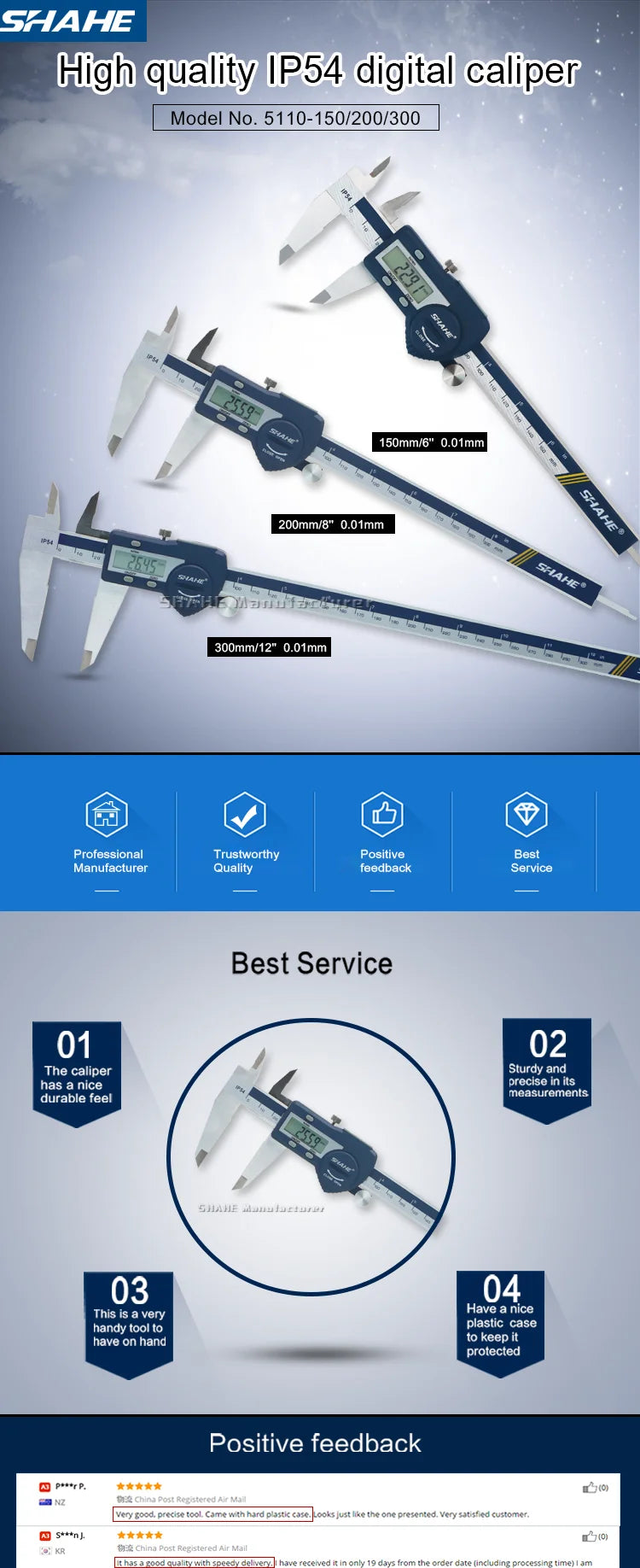 SHAHE Precision Electronic Digital Caliper 150/200/300 MM Electronic Digital Caliper Steel Vernier Caliper Paquimetro Digital