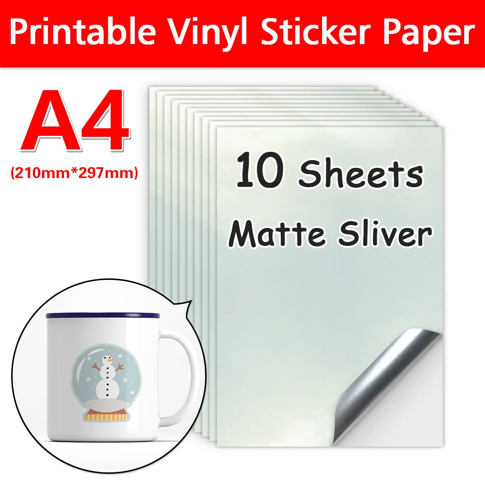 10Sheets Transparent Printable Vinyl Sticker Paper Waterproof A4 Self-Adhesive Copy Paper For Inkjet Printer to DIY Labels Craft