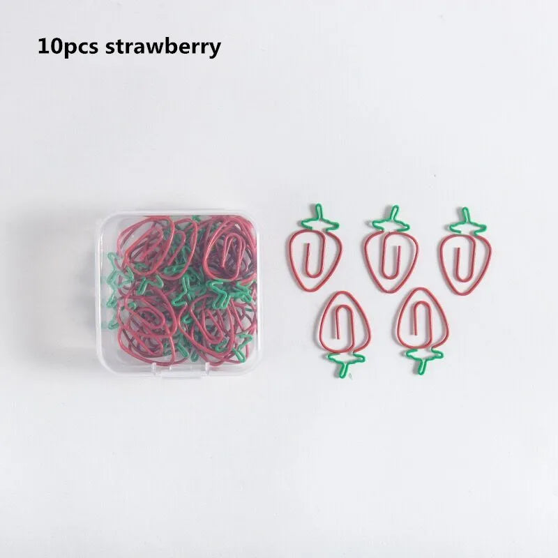 MINKYS Kawaii 10pcs/lot Strawberry Lemon Carrot Metal Paper Clip Christmas Song Decorative Bookmark Binder Clips Stationery