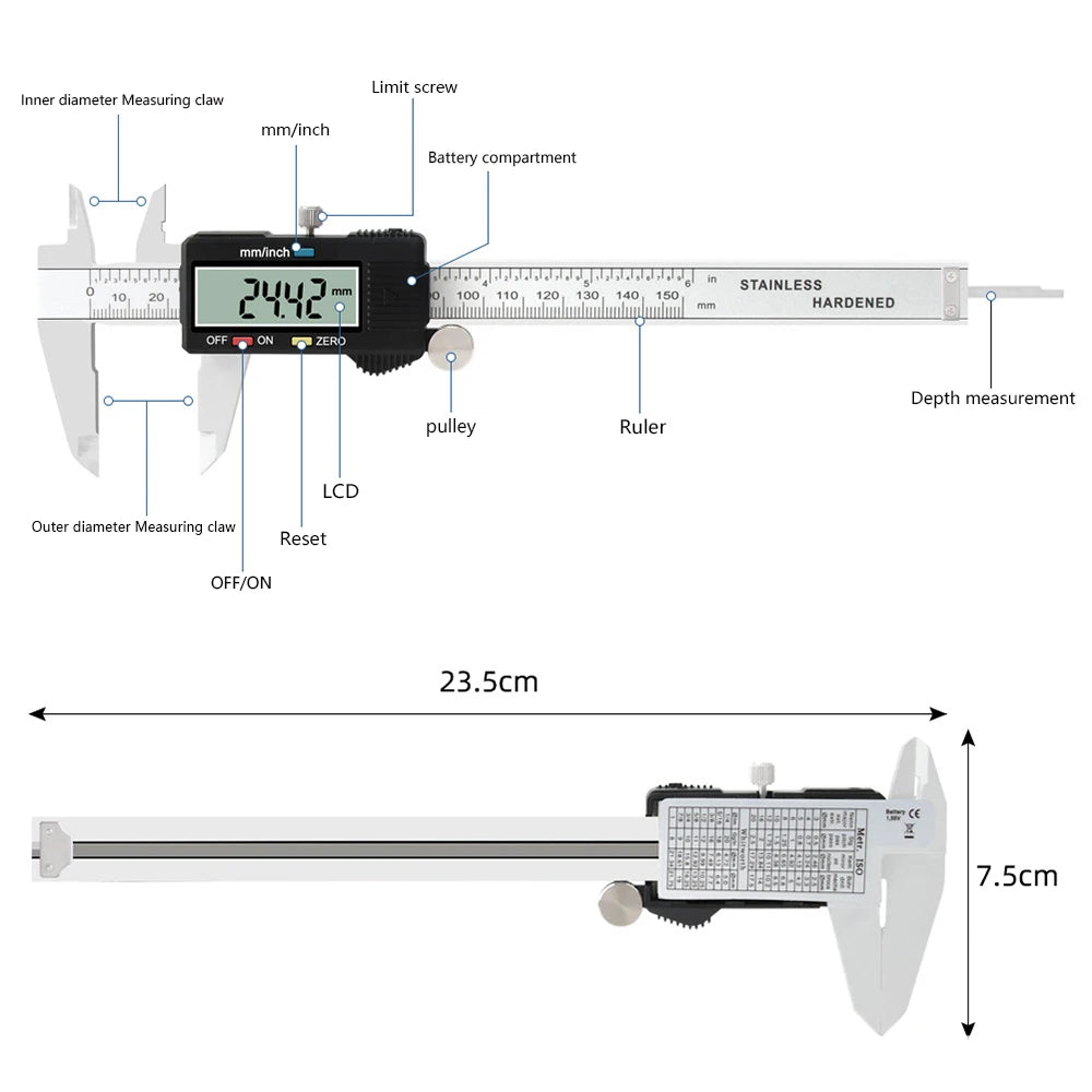 4/6-Inch 100/150mm Big Screen Digital Calipers Stainless Steel Electronic Vernier Caliper Metal Micrometer Measuring Tools