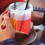 10Pcs 700ml Disposable Plastic Cups with Lids Double Grid Thicken Cup Couple Sharing Drinking Cup for Bubble Tea Boba Smoothie