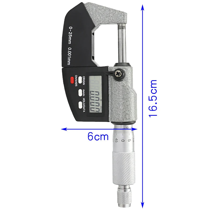 IP54 0.001mm Electronic Outside Micrometer 0-25mm Digital Micrometer Caliper Gauge Meter Micrometer Carbide Tip Measure Tools