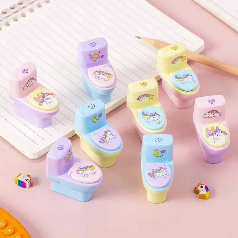 1 Piece Lytwtw's Stationery Pencil Sharpener Creative Toilet Shape Cartoon Unicorn School Supplies Gift Accessories with Eraser