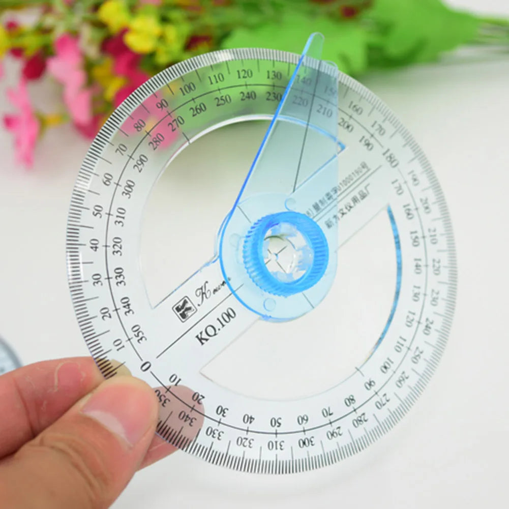 All Circular 10cm Plastic 360 Degree Pointer Protractor Ruler Angle Finder Swing Arm For School Office Supplies