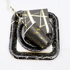 Black Series Gold Blocking Disposable Tableware Party Paper Plates Napkins Cups Straws Birthday Party Wedding New Year Decor