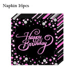 Gold Black Party Happy Birthday Banner Disposable Tableware Pink Paper Cups Plate Napkins For Kids Birthday Party Decor Supplies