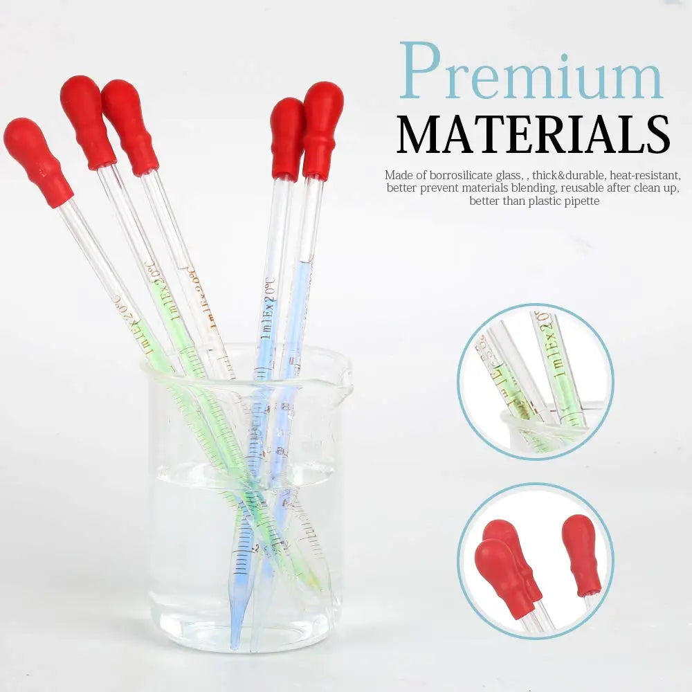 0.5ml 1ml 2ml 3ml 1PC Borosilicate Glass Dropper Graduated Pipette Laboratory Liquid Pipettors Red Rubber Head Glassware Pipet
