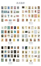 Yoofun 46pcs/pack Vintage Stickers Postage Stamp Sticker Retro Museum Flower Plants Castle Label for Scrapbooking Journal DIY