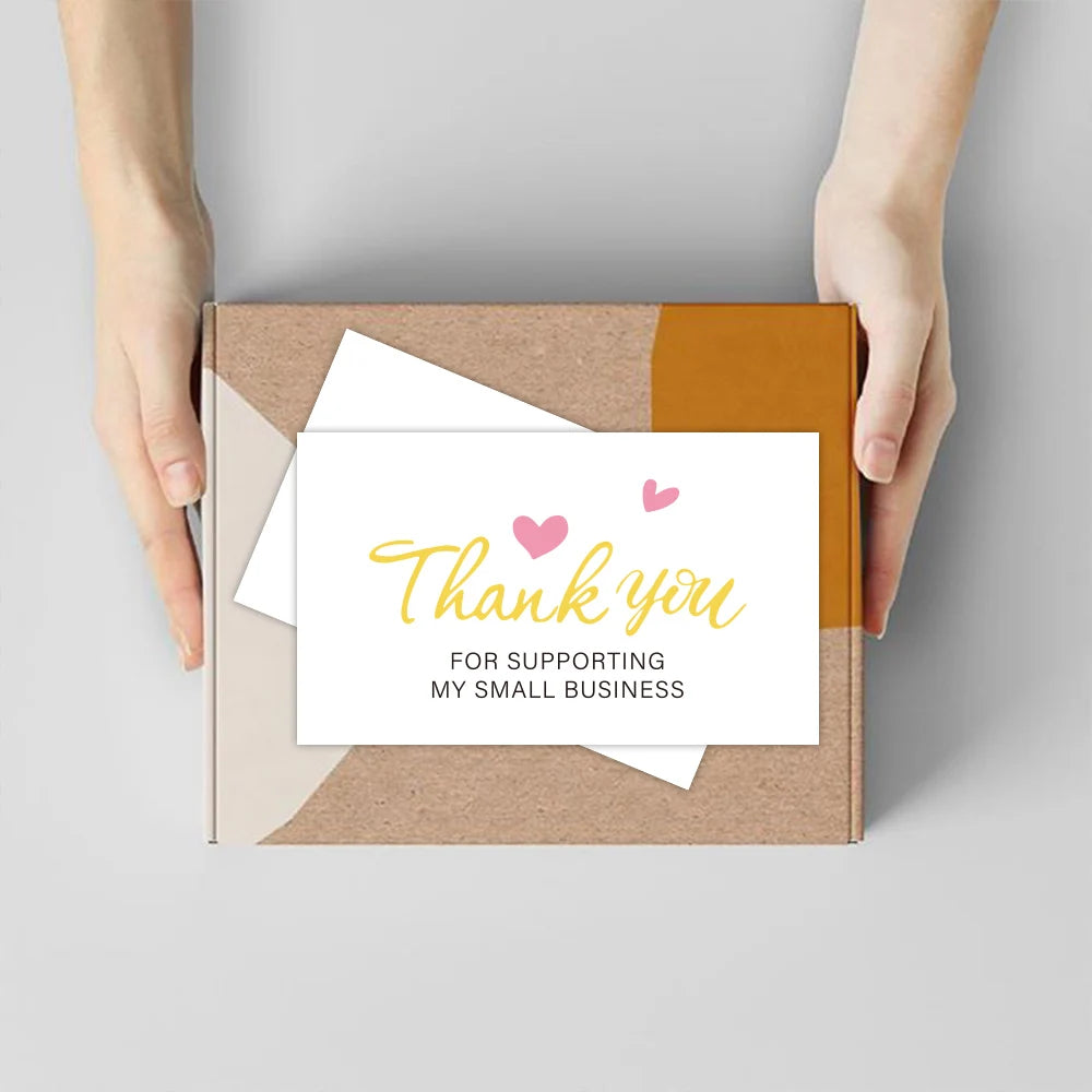 30pcs/pack Pink Thank You Card For Supporting Business Package Decoration "Gorgeous Thanks" Business Card Handmade With Love