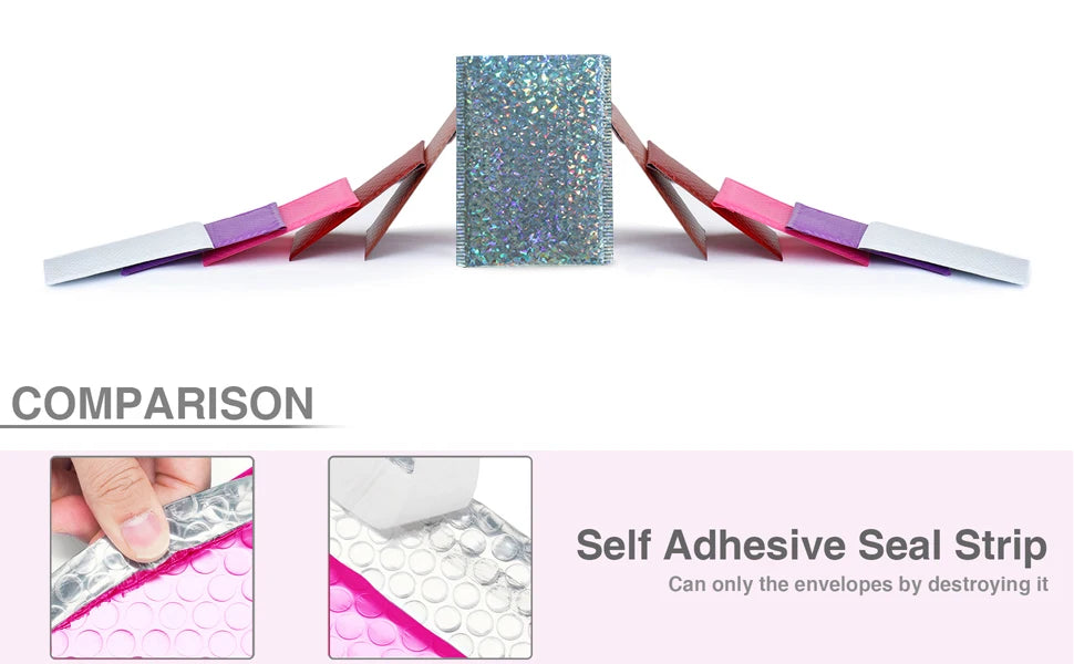 10PCS Holographic Metallic Bubble Mailer Laser Gift Bags Glamour Colorful Foil Bubble Envelopes Padded Shipping Mailing Envelope
