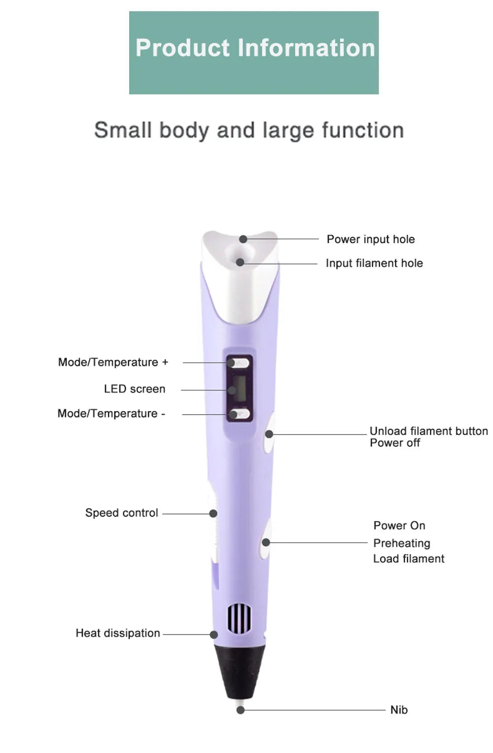 3D Pen With LCD Screen Compatible PLA Filament Toys 3D Drawing Printing Pen for Children DIY Christmas Birthday Gift