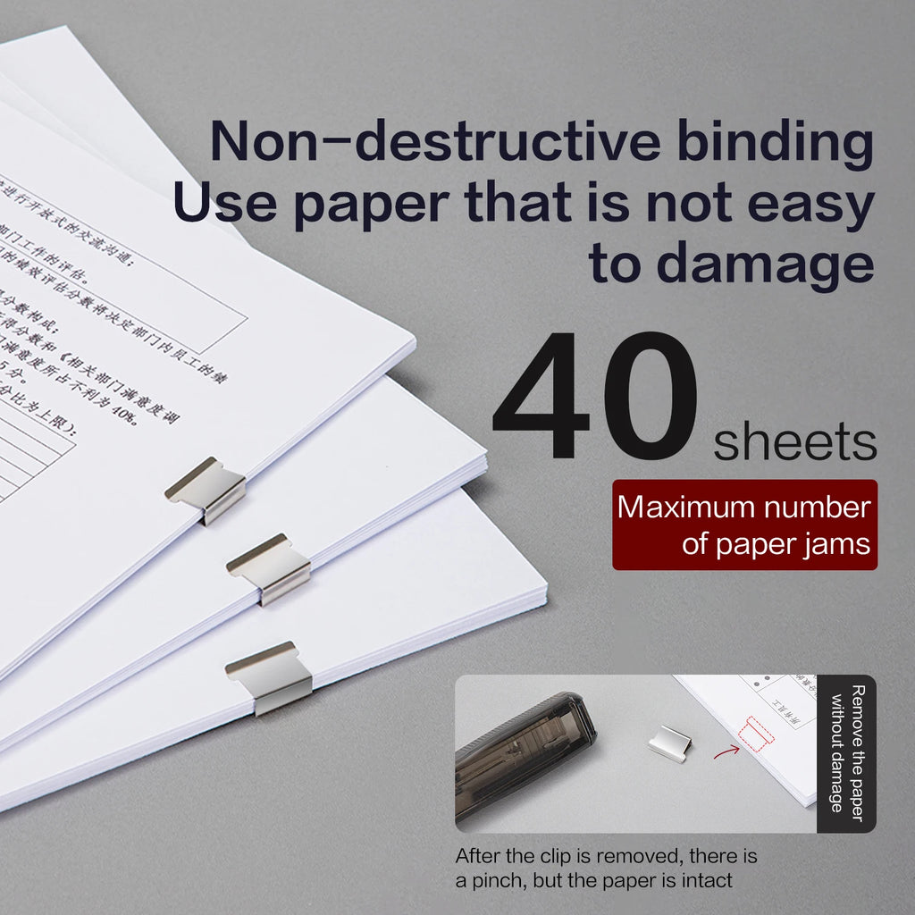 KHINSUN Paper Clipper Staplers Push Clamp File Documents Binding Tool Stapling Machine Paper Clips With Refills Office Supplies