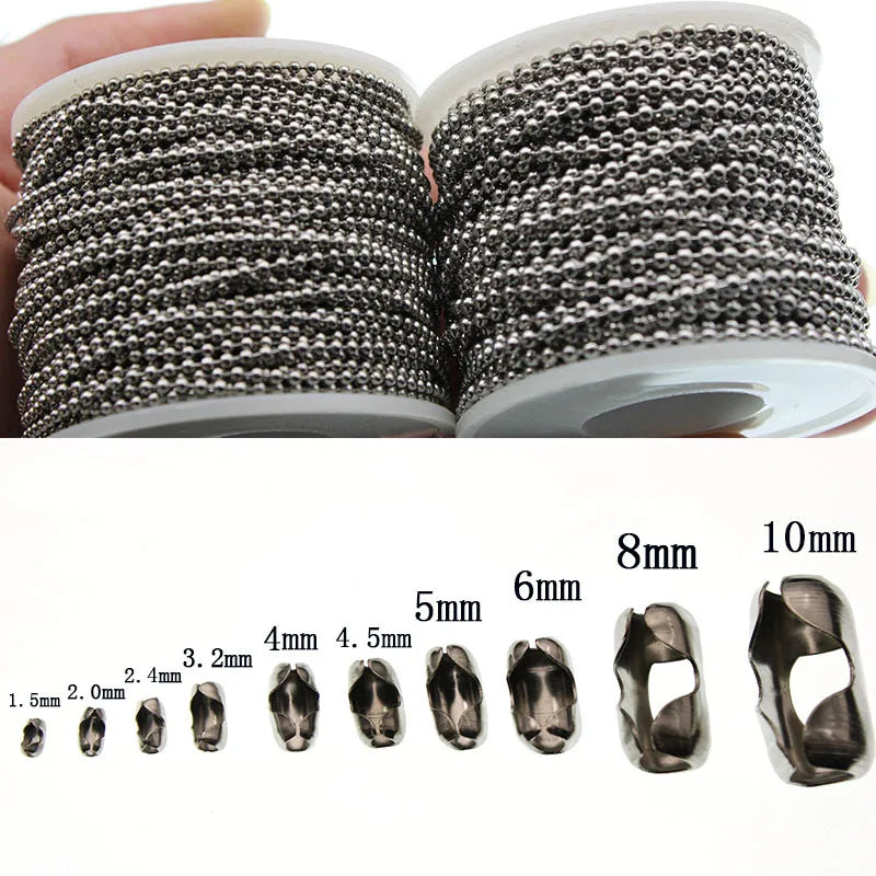 1.5 2.0 2.4 3.2 4 6 8 10mm Stainless Steel Ball Chain Bulk Bead Chain Necklace Connector Clasp For DIY Necklace Jewelry Making